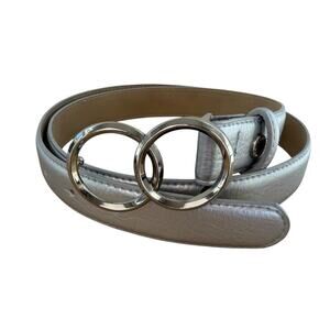 NWOT Womens Vince Camuto Silver Metallic Belt Circle Silvertone Buckle Size L/XL